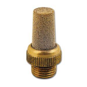 Cone-shaped silencer of sinterized spherical bronze riveted on circular knurled brass base