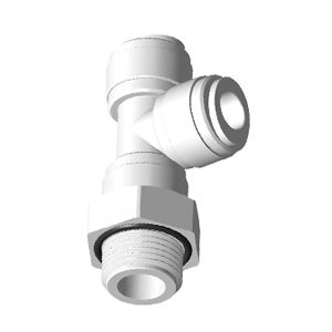 Swiveling lateral male T-connector with BSPP thread