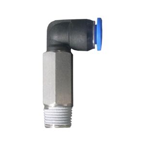 Compact long turnable L male connector with BSPT male thread, nickel plated