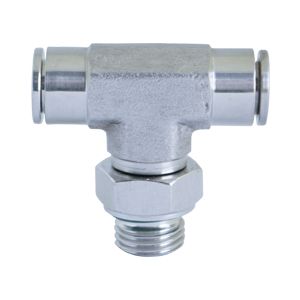 Rotatable male T-connector with BSPP u. Metric thread