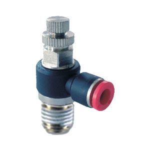 L flow regulator with BSPT male thread unidirectional nickel-plated, handle adjustment