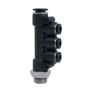 Rotatable male multi-T plug connector with BSPP thread nickel-plated