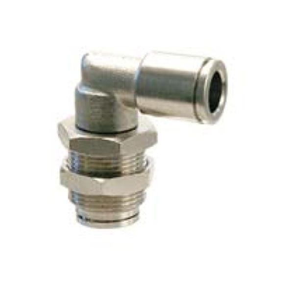 Univer push-in fitting made of nickel-plated brass bulkhead fitting, angled Ø 10 mm