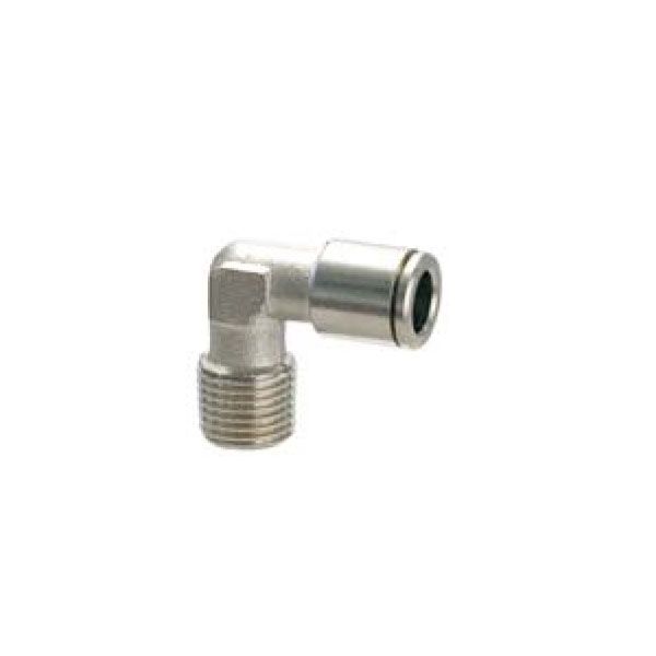 Univer push - in fitting made of nickel - plated brass Angled, fixed, external thread, conical Ø6 R1 / 4