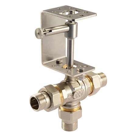 Comparato - 3-way ball valve with sander and manual override for Diamant PRO actuator, full bore, DN20, PN16, 3/4 ", M / M / M