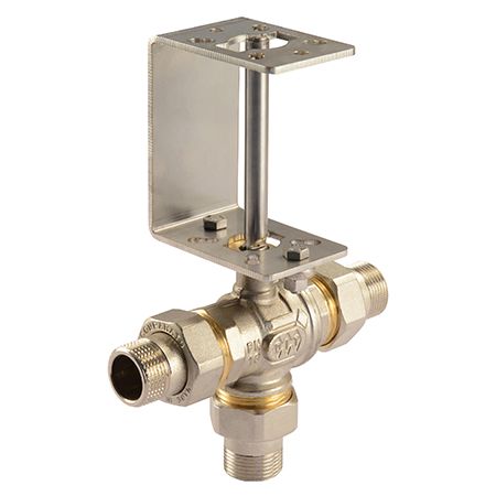 Comparato - 3-way ball valve with spacer for Diamant PRO actuator, full bore, DN20, PN16, 3/4 ", M / M / M