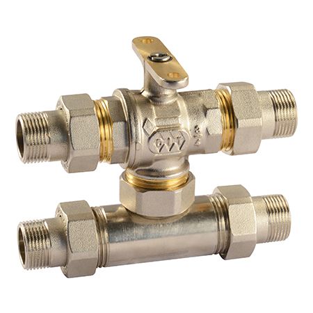 Comparato - By-Pass Ball Valve for Diamant PRO Actuator, 4-Way, Full Through, DN20, PN16, 3/4 ", M / M / M / M