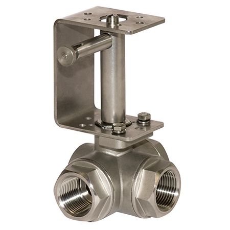 Comparato - Ball valve with spacer and manual override for Diamant PRO actuator, stainless steel (Aisi 316), T bore, Full bore, DN15, PN25, 1/2 '', W / W / W