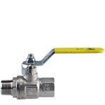 Ball valve for combustible gases, EN331 DVGW, nickel-plated brass, G 1 "AG x IG, yellow lever handle