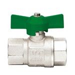 Drinking water ball valve, DVGW / DIN13828 approval, chrome-plated brass, 2x G 1/4 "female thread, green wing handle