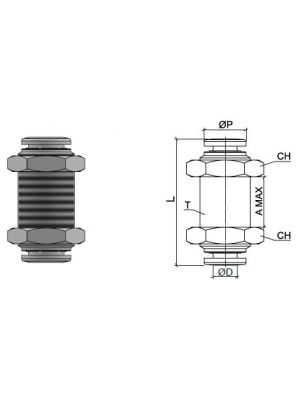 Bulkhead connector, stainless steel AISI 316L