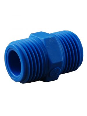 Threaded fitting, double nipple screw conical, blue, nylon - suitable for food