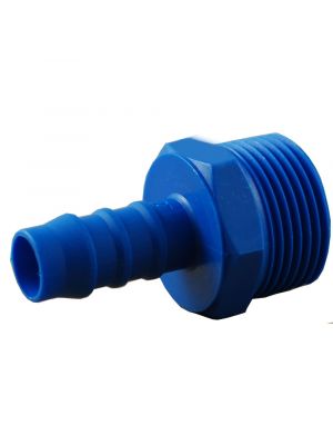 Screw-in hose nozzle, with external thread, nylon, blue - suitable for food