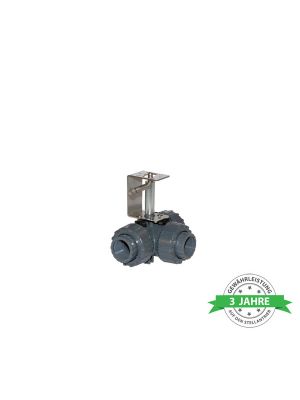 Comparato - 3-way ball valve for Diamant PRO actuator, Full bore, T hole, with spacer and manual override, DN10, PN16, 3/8 ", W / W / W