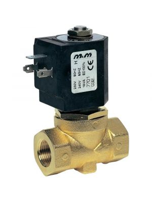 2-way solenoid valve, G 1/4 ", brass, normally closed, directly controlled