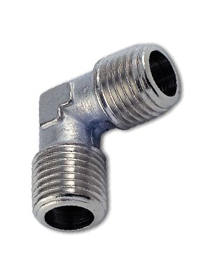 Elbow fitting with BSPT and metric thread