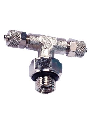 Swiveling T-quick connector with BSPP male thread and O-ring