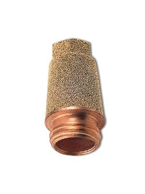 Cone-shaped silencer with hexagonal head made of sintered spherical bronze with a circular base made of copper-plated steel