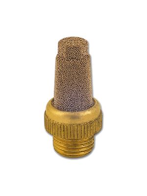Cone-shaped silencer with hexagon head made of sintered ball bronze, on round brass base