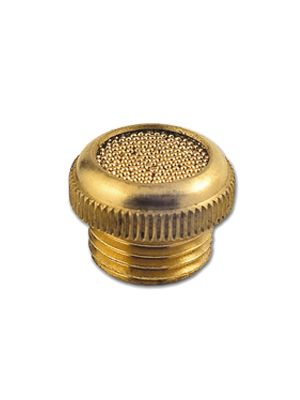 Silencer of sinterized spherical bronze riveted on circular knurled brass pastille base