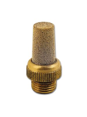 Cone-shaped silencer of sinterized spherical bronze riveted on circular knurled brass base