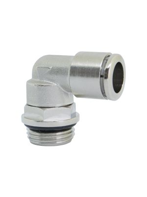 Swiveling L-connector with BSPP & metric thread nickel-plated