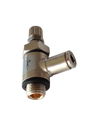 Manual swing flow regulator with BSPP external thread for valves