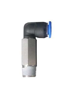 Compact long turnable L male connector with BSPT male thread, nickel plated