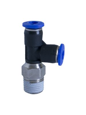 Compact swivel side male T-connector with BSPT thread nickel plated