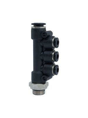 Rotatable male multi-T plug connector with BSPP thread nickel-plated