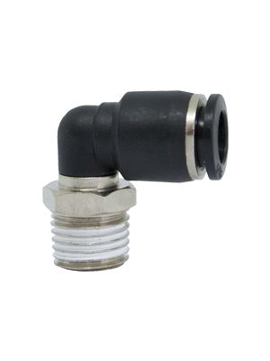 Short pivoting L-connector with BSPT male thread, nickel-plated