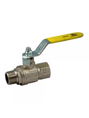 Ball valve for combustible gases, EN331 DVGW, nickel-plated brass, AG x IG, yellow lever handle