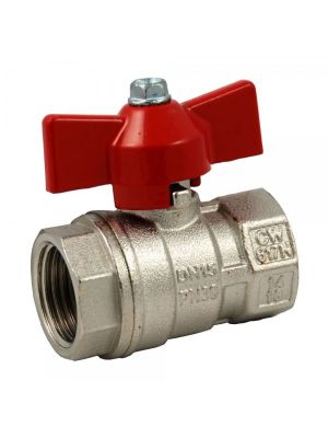 Standard ball valve, nickel-plated brass, 2x IG, red wing handle