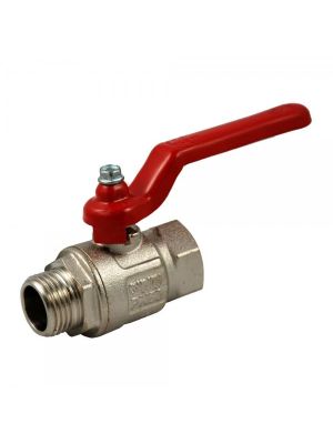 Standard ball valve, nickel-plated brass, AG x IG, red lever handle