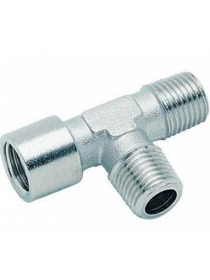 Screw-in fitting, T-piece, inlet external thread, 1x external thread, 1x internal thread, nickel-plated brass