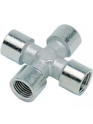 Cross connector, 4x female thread, nickel plated brass