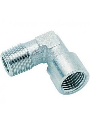 Angle connector, 1x external thread / 1x internal thread, nickel-plated brass