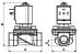 2-way solenoid valve, G 3/8 ", brass, normally closed - from 0 bar, positively controlled